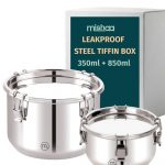 Mishaa Steel Leakproof Tiffin/Lunch Box, Airtight & Spill-Proof Container for Curry & Liquid Items, Steel Lunch Box for School, College & Office, Suitable for Men, Women & Kids (350ML + 850ML)