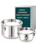 Mishaa Steel Leakproof Tiffin/Lunch Box, Airtight & Spill-Proof Container for Curry & Liquid Items, Steel Lunch Box for School, College & Office, Suitable for Men, Women & Kids (350ML + 850ML)