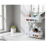 Wall Mounted Bathroom Shelf Organizer, (Pack of 2) Self-Adhesive Plastic Shower Caddy with Drain Holes, Multi-Compartment Toiletry Holder for Toothbrush and Skincare, White Storage Rack - Image 2