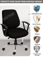 HOTKEI Black 2 Piece Set of 1 Office Chair Cover 200GSM Fabric Stretchable Elastic Polyester Removable Washable Office Computer Desk Executive Rotating Chair Seat Covers Slipcover Protector - Image 3
