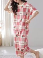 Women Capri Pajama Set Korean Style Nightsuit Soft Breathable Top and Mid Length Pants Lightweight Loose Fit Nightwear Loungewear - Image 2
