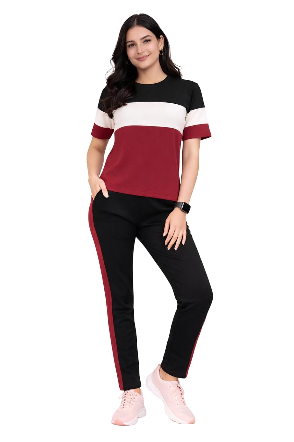 51aMeAfKNL._SL1500_.jpg Women's Co-Ord Set | Half Sleeve Round Neck T-Shirt with Matching Track Pants | Stylish Casual Lounge Wear, Travel Wear, Gym Wear & Daily Wear Outfit for Women - Image 1