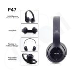 icall P47 Best Wireless Portable Gaming Headphone Microphone Stereo Card Support Bluetooth Headset (Black)