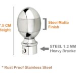 Egg Stainless Steel-304 Grade Curtain Bracket Parda Holder with Support 1 Inch Rod Pocket Finials Designer Door and Window Support Fittings (Silver Pair of 2)