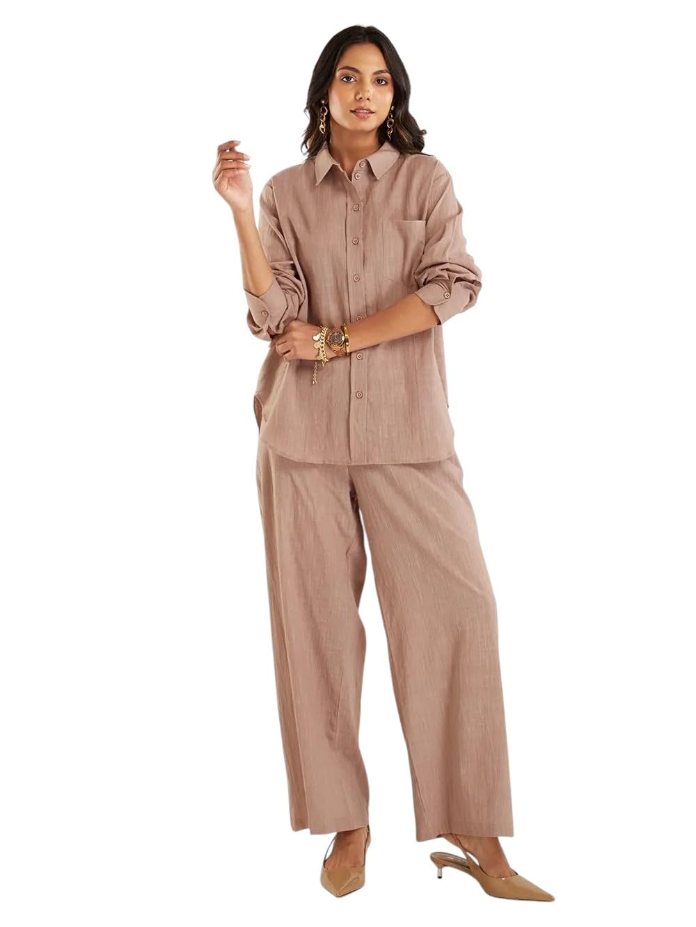 51c-gfXL6L._SL1333_.jpg Amazon Brand - Anarva Women's Pure Cotton Kurta Set | Relaxed Fit Shirt & Palazzo Pants | Soft and Breathable | Summer Kurta Sets for Women | Daily Office Casual Western Vacation Travel Wear - Image 1