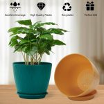 StyleX Store Plastic Round Flower Pots with Drainage Hole Saucers | Durable Outdoor Indoor Wave Pattern Planters with Tray Plant Container for Garden Office, Balcony and Home (Set of 5,Z (Multicolor) - Image 2