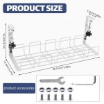 No Drill Hanging Under Desk Cable Management Tray, Space-Saving Rack, Sturdy Metal Wire Organizer Basket for Office and Home Standing Desk, 40x13x15cm (White) - Image 2