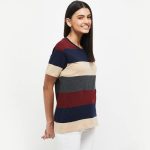 Max Women's Cotton Regular Fit Striped Round Neck T-Shirt - Image 3