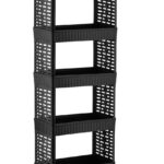 Plastic Storage Trolley Rack with Wheels, 5-Layer Rolling Utility Cart, Space-Saving Home Organizer Rack, Kitchen, Bathroom, Office Storage| Black (1 Pcs, 5-Layer)