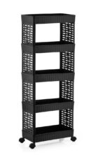 Plastic Storage Trolley Rack with Wheels, 5-Layer Rolling Utility Cart, Space-Saving Home Organizer Rack, Kitchen, Bathroom, Office Storage| Black (1 Pcs, 5-Layer)