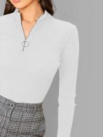 Dream Beauty Fashion Women's Half Zip Mock Neck Long Sleeve Slim Fit Casual Tee Top, 23" inches (Thar-01-P) - Image 2