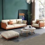 Modern Luxury Velvet Contemperory Sofa Couch with Cushion Stylish Design Sofa for Your Living Room, Bedroom, Hall, Office (3+1+1 (Leather Tan & Velvet Beige))
