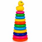Colorful Pyramid Stacker with Duck Topper | Educational Learning Toy for Babies & Kids 1–3 Years | Includes 1 Base (Multicoloured, 10 Ring + Base Ring)