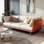 Modern Luxury Velvet Contemperory Sofa Couch with Cushion Stylish Design Sofa for Your Living Room, Bedroom, Hall, Office (3+1+1 (Leather Tan & Velvet Beige)) - Image 5