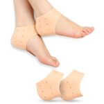 Silicone Gel Heel Pad Socks for Heel Pain Relief, Cracked Heel Protector Moisturizing Foot Sleeve, Soft Cushion Heel Cups for Dry Skin & Heel Care (1 Pair, Beige, Free Size)