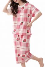 Women Capri Pajama Set Korean Style Nightsuit Soft Breathable Top and Mid Length Pants Lightweight Loose Fit Nightwear Loungewear