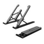 Adjustable Aluminum Laptop Stand | Foldable Ergonomic Laptop Riser | Portable Holder | 6 Angle Height Adjustment | Anti Slip Silicone Pads | Fits Up to 17 Inch Laptops | Black | Laptop