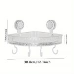 YTHIᵀᴹ Self Adhesive Acrylic Bath Corner Shelf Organiser Self Adhesive Bathroom Shelf Crystal Pattern Design Wall Mounted Storage Rack with Hooks - Image 2