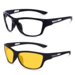 Sports Sunglasses COMBO, UV Protected Wraparound Design, 2 Pack with Night Driving Yellow Lens and Black Sport Lens