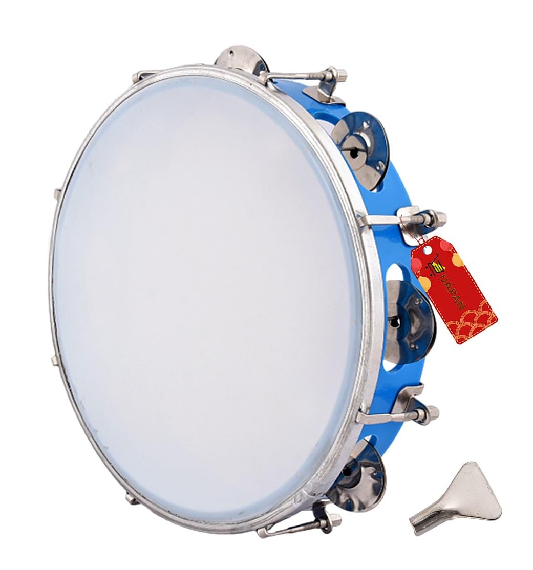 51hSLapnuOL._SL1114_.jpg UAPAN Dafli Musical Instrument Dafli/Tambourine 10 inch Hand Percussion Musical Instrument (Blue tambourine) - Image 1