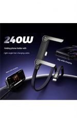 USB C to USB C Fast Charging Cable, 1.5 m, Braided, with Foldable Adjustable Phone Stand, Multi Angle, 240W, High Speed Data Transfer for Smartphones, Tablets, Laptops - Image 3