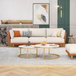 Modern Luxury Velvet Contemperory Sofa Couch with Cushion Stylish Design Sofa for Your Living Room, Bedroom, Hall, Office (3+1+1 (Leather Tan & Velvet Beige)) - Image 4