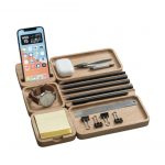 Wooden Desk Organizer with Phone Stand Multi-Compartment Stationery Holder Natural Wood Finish Pen Pencil Desk Storage Box Office and Home Organizer (Pattern-3)