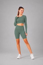 Women’s Gym Co-Ord Set | Full Sleeve Crop Top & High Waist Biker Shorts | Yoga Workout Activewear Set for Running, Fitness, Cycling & Lounge Wear - Image 2