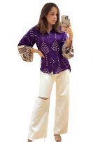 Women's Japan Satin Bandhani Purple Shirt