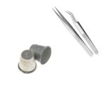 CRAFTS HAVELI Stainless Steel Tweezers with Thimble 2pcStainless Steel Craft Tweezers with Metal Finger Protector for Hand Sewing, Embroidery, Quilting, DIY Craft Tools Kit