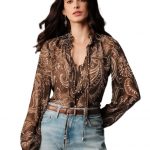 Women Shirt ||Women Top || Cecily Paisley-Trim Button-Front Shirt (S-01-04)