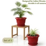 Urban Upvan Terracotta Round Flower Pots 10 Inch with Tray for Plants | Planters for Indoor & Outdoor Use | Balcony, Garden & Home Décor Gamla Pots, Pack of 2 - Image 4