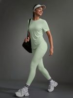 Celary Woman's Activewear Gym T-Shirt|Korean Gym Workout T-Shirt|Lightweight Breathable Workout Gym Top|Breathable Round Neck T Shirts for Training, Running, Gym, Yoga, Badminton, Pickleball - Image 2