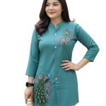 Kevin Women Rayon Peacock & Flower Print Short Kurti for Women | Stylish Casual Ethnic Tunic Top