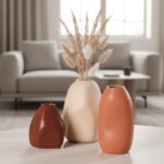 PUREZENTO Rustic Ceramic Bud Vase - Set of 3 | Centerpiece & Showpiece for Home Decor, Living Room, Bookshelf & Tabletop Styling | Decorative Vase for Pampas Grass, Dried & Artificial Flowers - Image 3