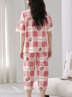 Women Capri Pajama Set Korean Style Nightsuit Soft Breathable Top and Mid Length Pants Lightweight Loose Fit Nightwear Loungewear - Image 5