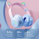 Wireless Kids Headphones For Girls Over Ear Bluetooth Cat Ear Led Light Up Children Volume Limited Foldable For Kids School Travel Music (Black) - Image 4