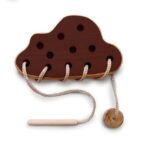 Lacing Toy for Toddlers Montessori Threading Fine Motor Skill Development Educational Preschool Learning Activity Cloud Shape Baby Hand Eye Coordination Toy (Brown)