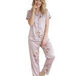 Women’s Satin Casual Printed Loungewear Set with Half Sleeves | Sleepwear for Everyday Comfort | Night Wear Collared Neck Pyjama Set