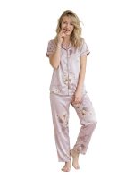 Women’s Satin Casual Printed Loungewear Set with Half Sleeves | Sleepwear for Everyday Comfort | Night Wear Collared Neck Pyjama Set