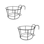 D&G Homes Anti-Rust Metal Hanging Planters for Balcony (Black, Pack of 2) | Round Flowerpot Holder | Railing Planters for Fence, Garden,Gamla and Home | Decorative Indoor/Outdoor Pot Stand