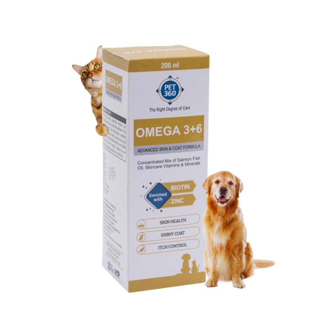 51vV6IcxQUL._SL1080_.jpg PET360 Omega 3+6 Concentrated Salmon Fish Oil for Dogs & Cats with Vitamins & Minerals | Shinier Coat, Itch & Allergy Control | Improves Skin & Hair Health | Nutritional Supplement for Pets - 200 ml - Image 1