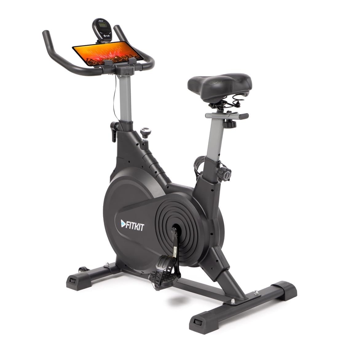 51w2z5JA3L._SL1100_.jpg Fitkit by Cult FK7003 Spin Bike with 9Kg Flywheel, Adjustable Brake Pad Resistance & LCD Screen for Fitness at Home Workouts|Max Weight Capacity: 140 kg (Black) - Image 1