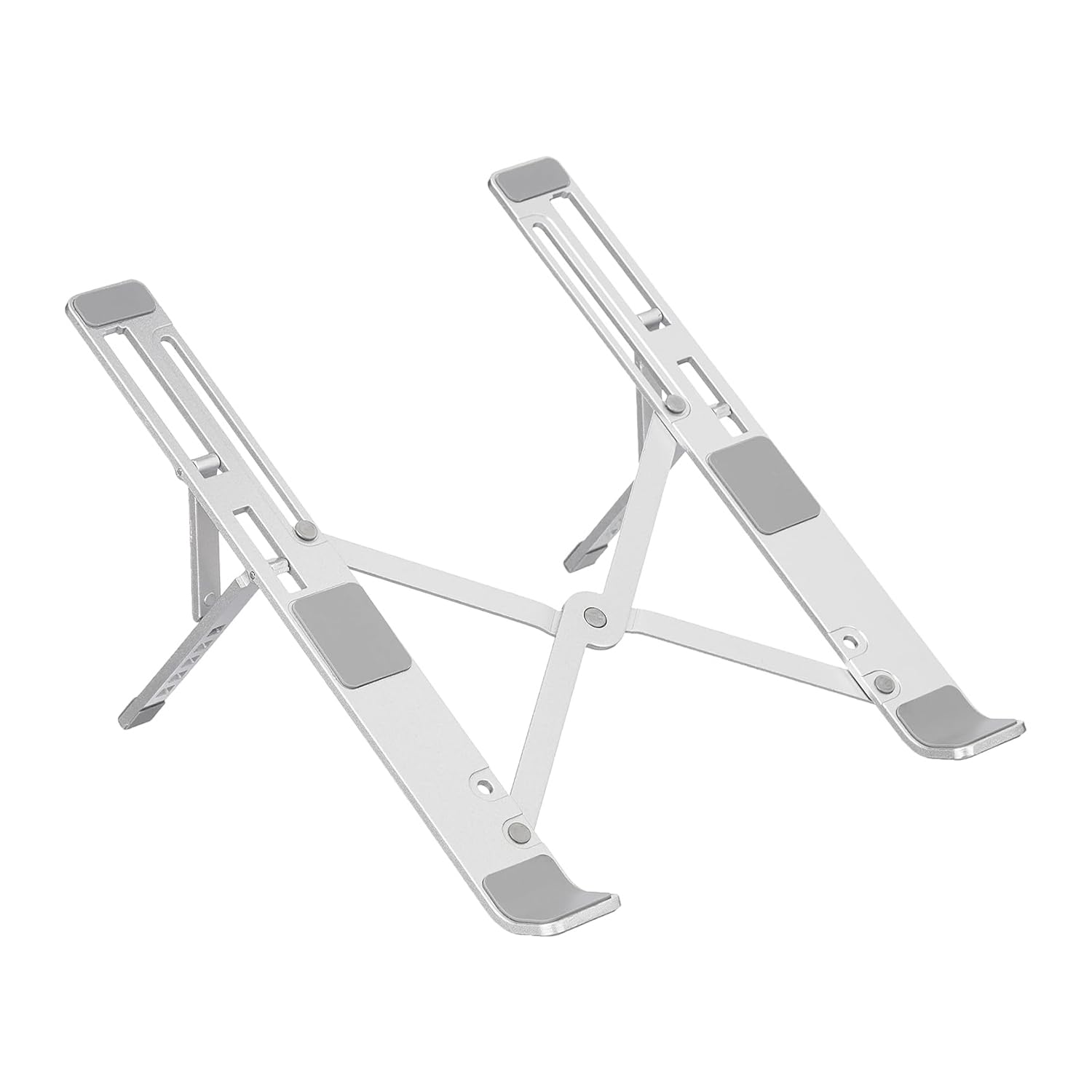 51wrnMPfFL._SL1500_.jpg amazon basics Laptop Stand, Height-Adjustable, Foldable, Portable, Ventilated, Fits Up to 15.6-Inch Laptops (Aluminium Alloy, Silver) - Image 1