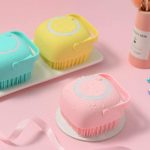 Silicon pet [dog+cat] bathing hand gloves + Pet Grooming Bath Brush Silicone Dog Shampoo Brush, Brush Hair Fur Grooming Cleaning Brush Soft Shampoo Dispenser Multicolour Pet Grooming Accessories. Pair of silicone gloves and silicone brush used for better grooming experience of pets