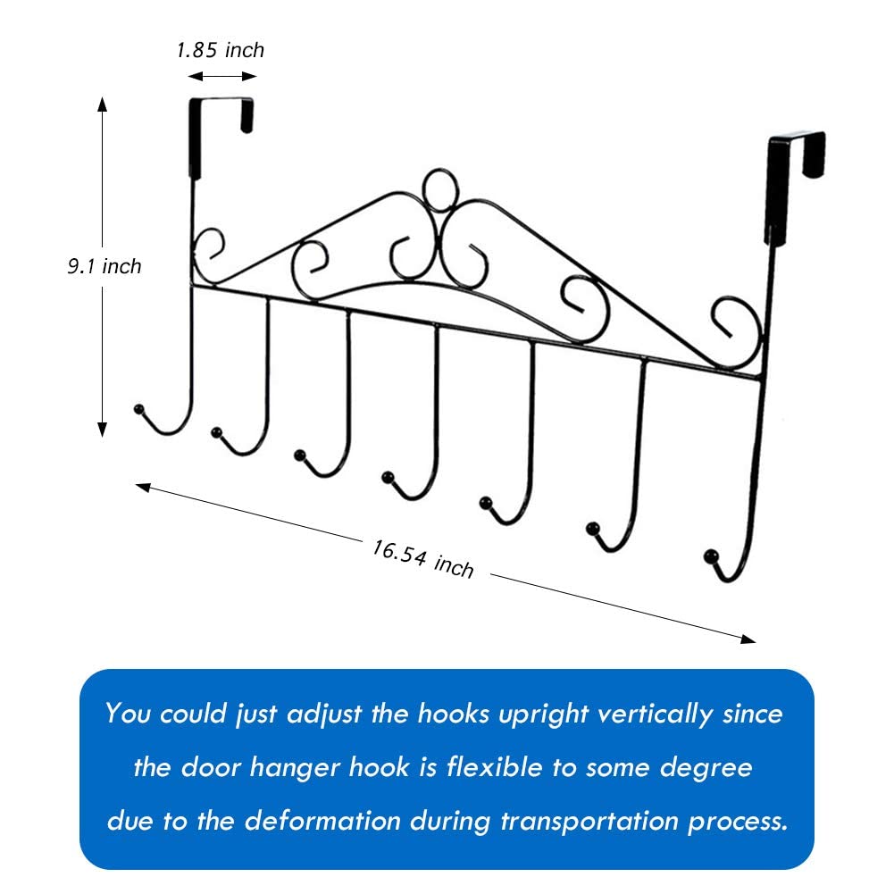 51yJCw3V3NL._SL1001_.jpg Metal Over The Door Hanger with 7 Hooks | Heavy Duty Door Hanging Organizer for Clothes, Towels, Bags & Accessories | No Drill, Space Saving Behind Door Hangers for Home Office Use - Black - Image 1
