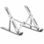 Aluminium Laptop Stand Adjustable 6 Angles Foldable Ergonomic Laptop Riser for Desk with Cooling Ventilation Anti Slip Silicone Portable Notebook Stand for 10 to 15.6 Inch Laptops Grey