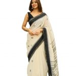 Pujia Mills Women's Soft Linen Slab Sarees with Jaquard Work with Unstitched Blouse Piece