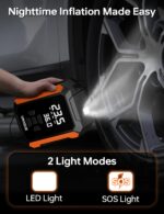 UN1QUE PT400 Tyre Inflator for Car, 150PSI 12V DC Car Air Pump with Preset & Auto Off, 120 Watt Portable Air Compressor with Digital Tyre Pressure Gauge & LED Light - Image 6
