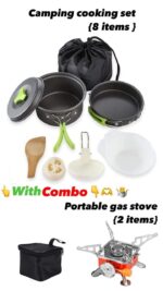 BYRM Camping Cookware Mess Kit with Gas Stove for Backpacking Gear – Camping Cooking Set - Camping Pots and Pans Set - Backpacking Stove/Portable Stove Compatible - Camp Kitchen Equipment - Image 2